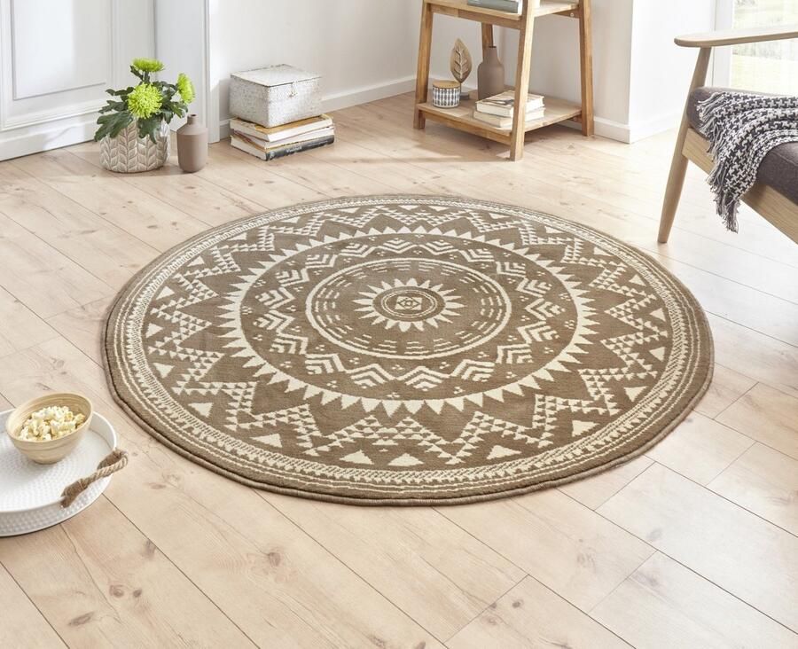 HH Flycarpets Rond Laagpolig Vloerkleed Valencia Bruin 140x140 cm