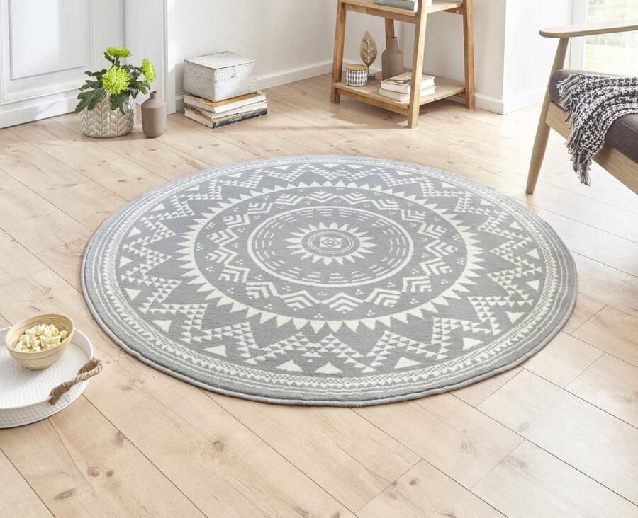 HH Flycarpets Rond Laagpolig Vloerkleed Valencia Grijs 200x200 cm
