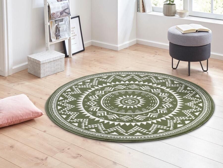 HH Flycarpets Rond Laagpolig Vloerkleed Valencia Groen 140x140 cm