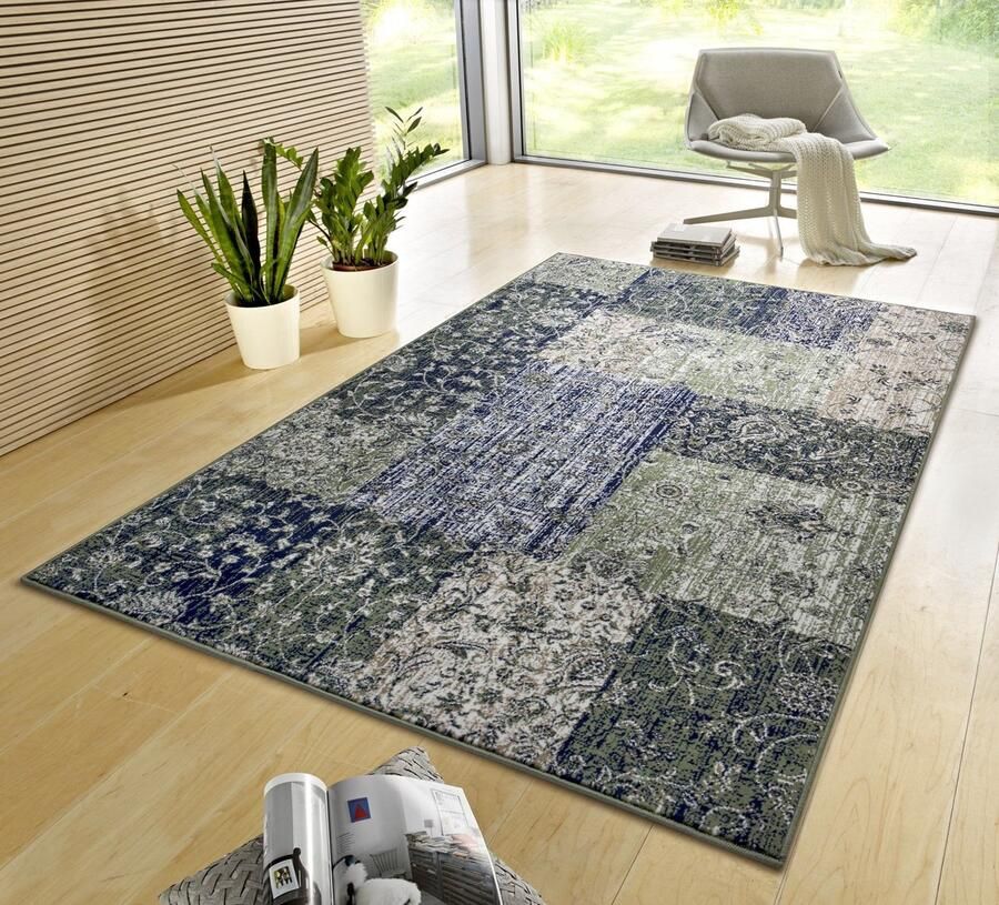 HH Flycarpets Vintage Patchwork Laagpolig Vloerkleed Kirie Groen 160x230 cm