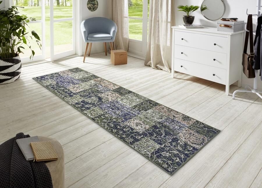 HH Flycarpets Vintage Patchwork Laagpolig Vloerkleed Kirie Groen 80x250 cm