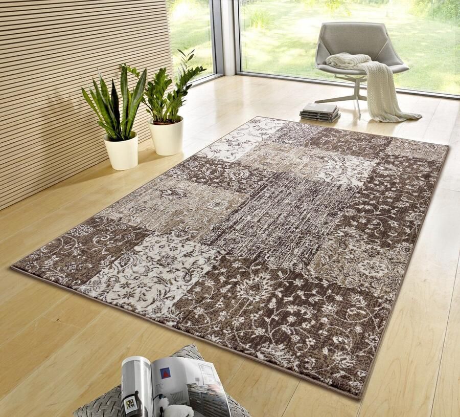 HH Flycarpets Vintage Patchwork Laagpolig Vloerkleed Kirie Taupe 160x230 cm