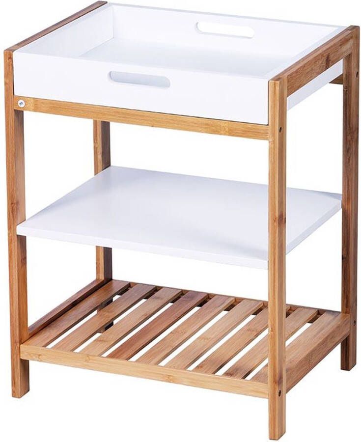 Haushalt International Bijzettafel 3 laags voor badkamer of kamer bamboe en MDF