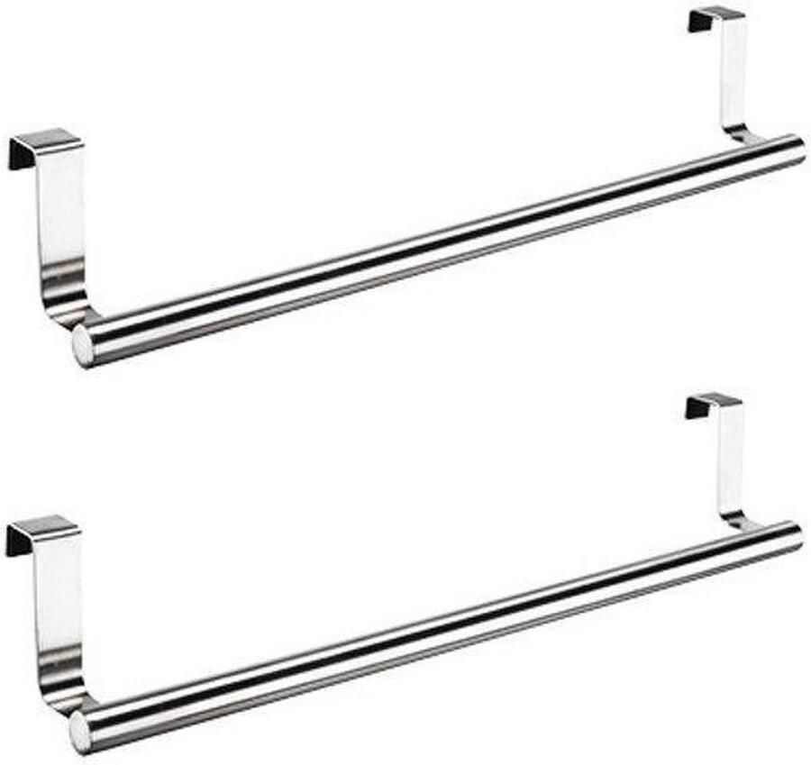 Hi Theedoek handdoek rek voor kastdeurtje 2x zilver RVS 40 x 9 x 7 cm handdoek hanger