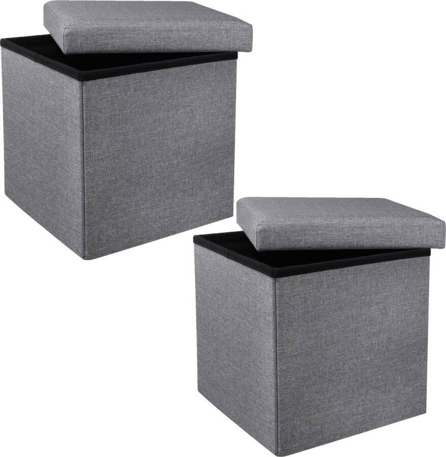 Hi poef hocker opbergbox 2x grijs polyester mdf 38 x 38 cm opvouwbaar Poefs
