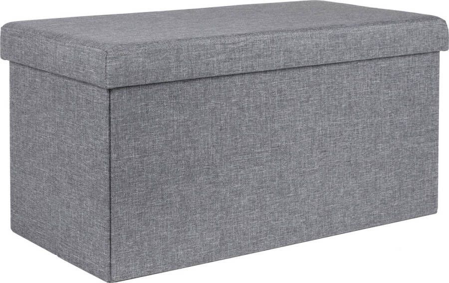 Hi poef hocker opbergbox grijs polyester mdf 76 x 38 cm opvouwbaar Poefs