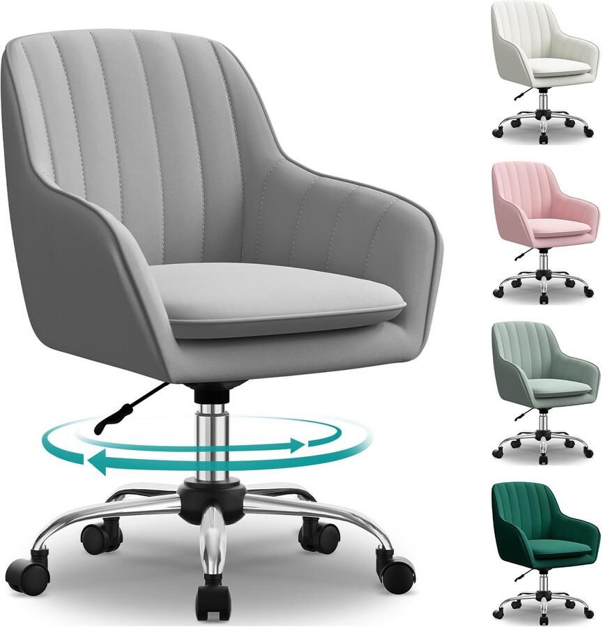 Hiaonyx Bureaustoel-Ergonomische bureaustoel-bureaustoelen voor volwassenen-Dubbel gelaagd zitkussen-360 graden draaibaar-Metalen onderstel-Grijs