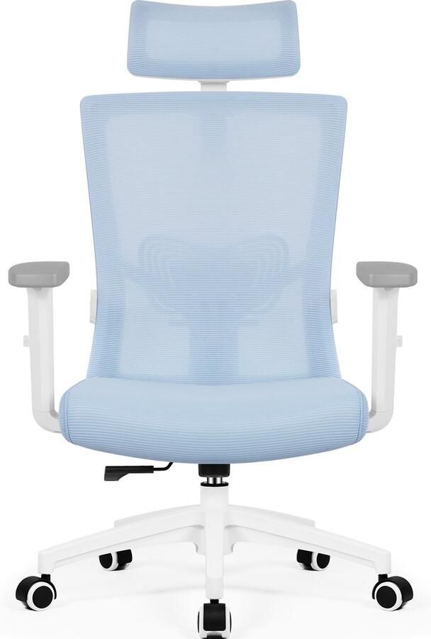 Hiaonyx bureaustoel – ergonomische bureaustoel – bureaustoelen voor volwassenen – hoogte verstelbare armleuningen – 2D lendensteun – maximale kanteling 135° – inclusief stille wielen – blauw