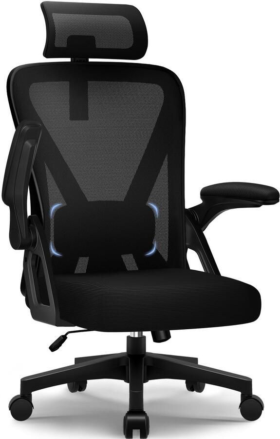 Hiaonyx bureaustoel-ergonomische bureaustoel-bureaustoelen voor volwassenen-Armleuningen in hoogte verstelbaar-2D lendensteun-Maximale kanteling 135°-Zwart - Foto 3