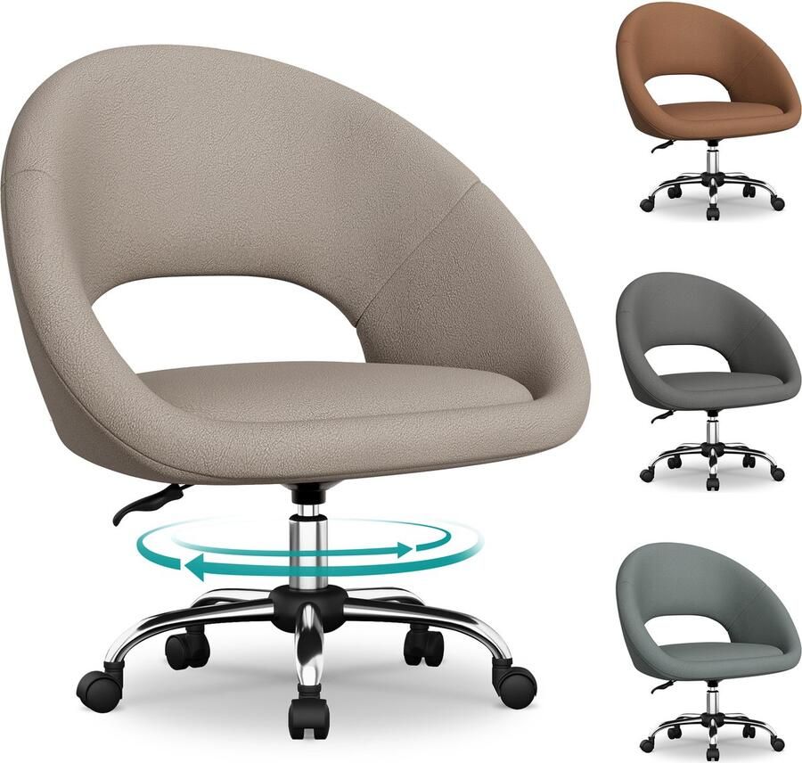 Hiaonyx Bureaustoel-Ergonomische bureaustoel-bureaustoelen voor volwassenen-Dubbel gelaagd zitkussen-360 graden draaibaar-Metalen onderstel-Grijs