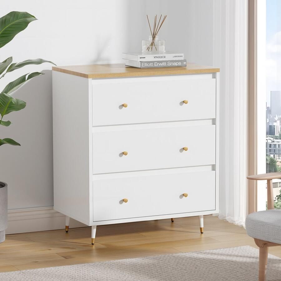 Hiaonyx Ladekast met 3 Ruime Lades – Moderne Opbergkast voor Slaapkamer Woonkamer of Hal – Stevig & Stijlvol – Eenvoudige Montage Houtkleur