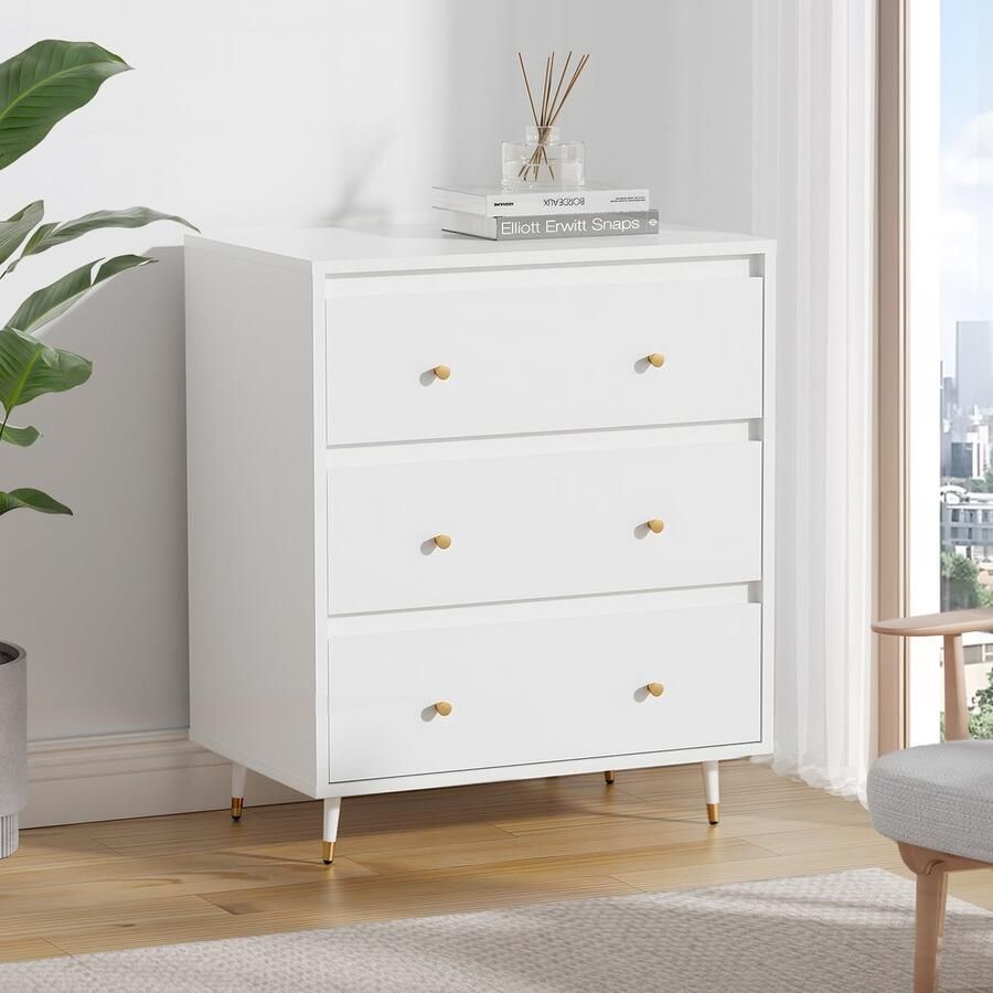 Hiaonyx Ladekast met 3 Ruime Lades – Moderne Opbergkast voor Slaapkamer Woonkamer of Hal – Stevig & Stijlvol – Eenvoudige Montage Wit