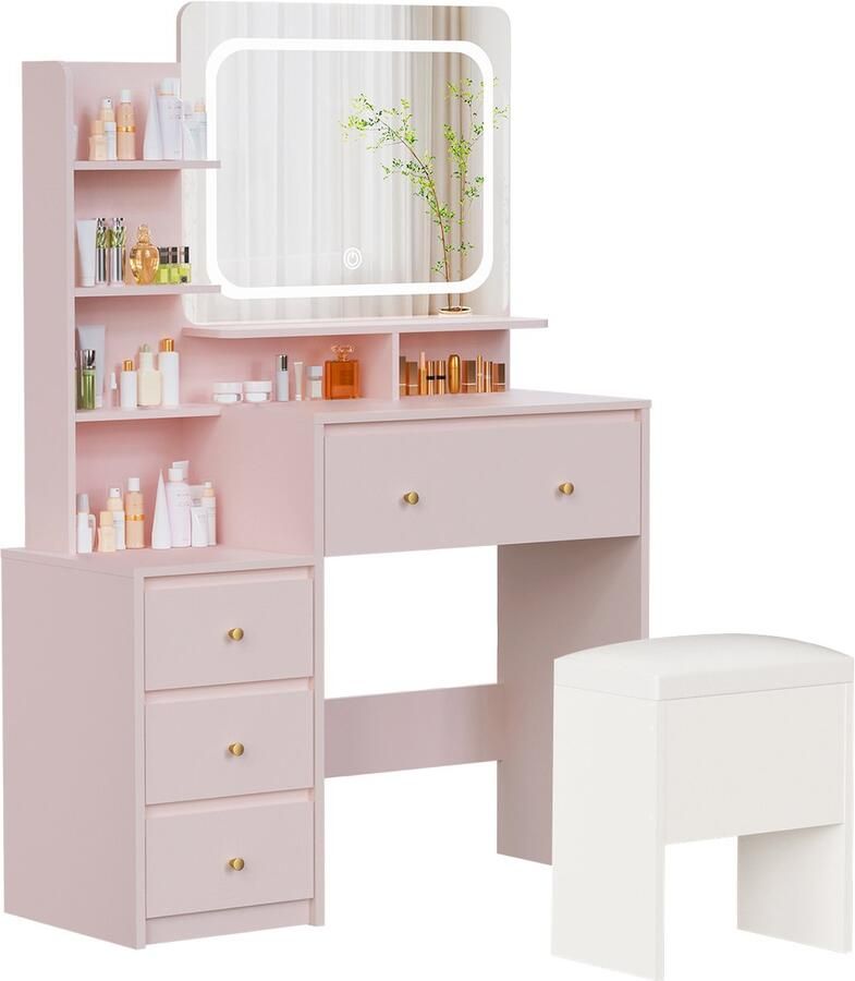 Hiaonyx Moderne Make-uptafel met Spiegel en Laden – Stijlvolle Kaptafel voor Slaapkamer – Eenvoudige Montage