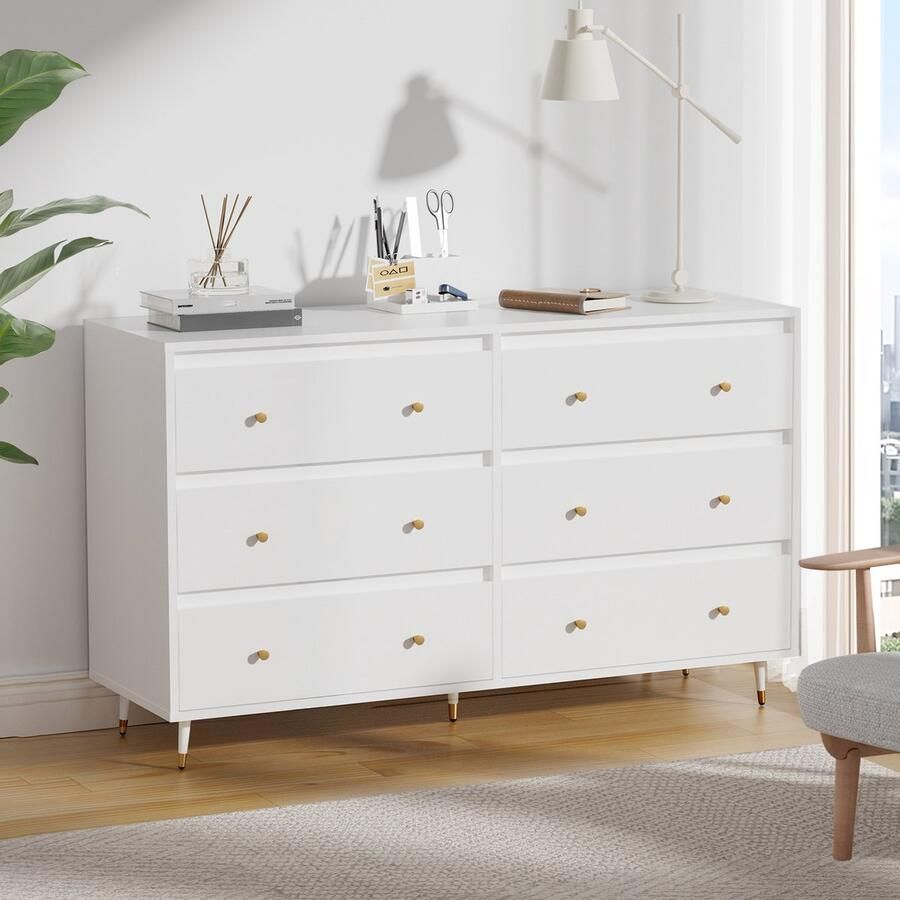 Hiaonyx Ladekast met 6 Ruime Lades – Moderne Opbergkast voor Slaapkamer Woonkamer of Hal – Stevig & Stijlvol – Eenvoudige Montage Houtkleur