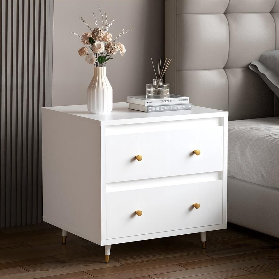 Hiaonyx Nachtkastjes Set van 2 – Met Lades – Zwart – Industrieel – Rotan Accent – Eiken Hout – LED Verlichting – Modern Design