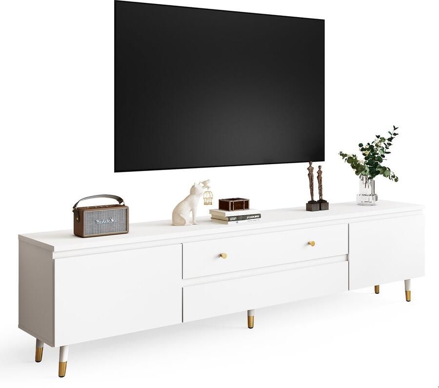 Hiaonyx TV Meubel Tv-meubel Zwart Industrieel– 175cm Breed – Voor TV tot 75 inch – Met Opbergruimte en Lades – Wit - Foto 2