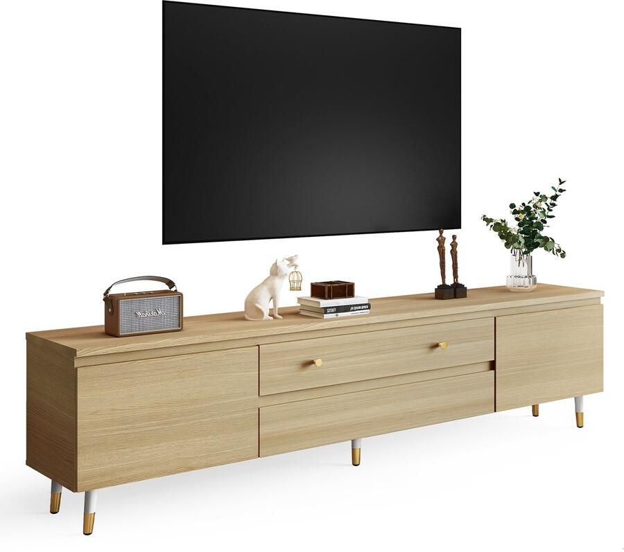 Hiaonyx TV Meubel Industrieel Houtkleur – 175cm – Geschikt voor TV tot 75 inch – Met Opbergruimte en Lades