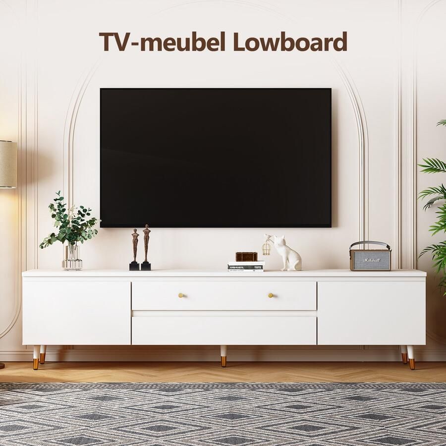 Hiaonyx TV Meubel Tv-meubel Zwart Industrieel– 175cm Breed – Voor TV tot 75 inch – Met Opbergruimte en Lades – Wit - Foto 3