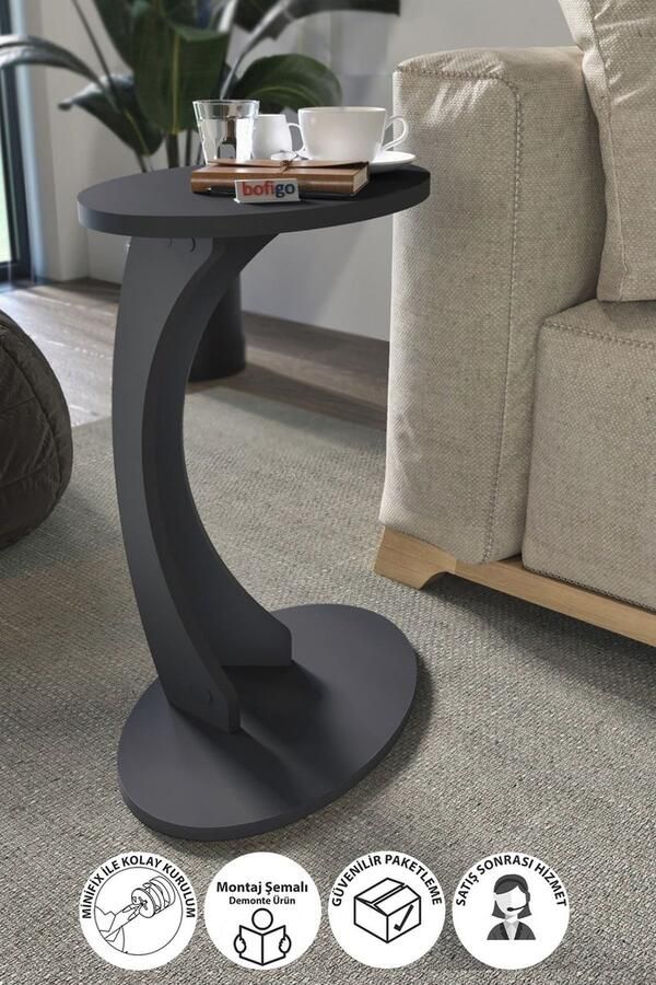 Hiba Wiel C Tafel Ellipse Salontafel Banktafel Bijzettafel Servicetafel Nesttafel Antraciet