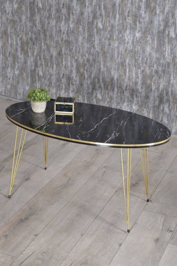 Hiba Salontafel Marmeren look Zwart Luxe design Marmer Bijzettafel Sofa tafel Ovaal Woonkamer tafel Salon tafel (2049)