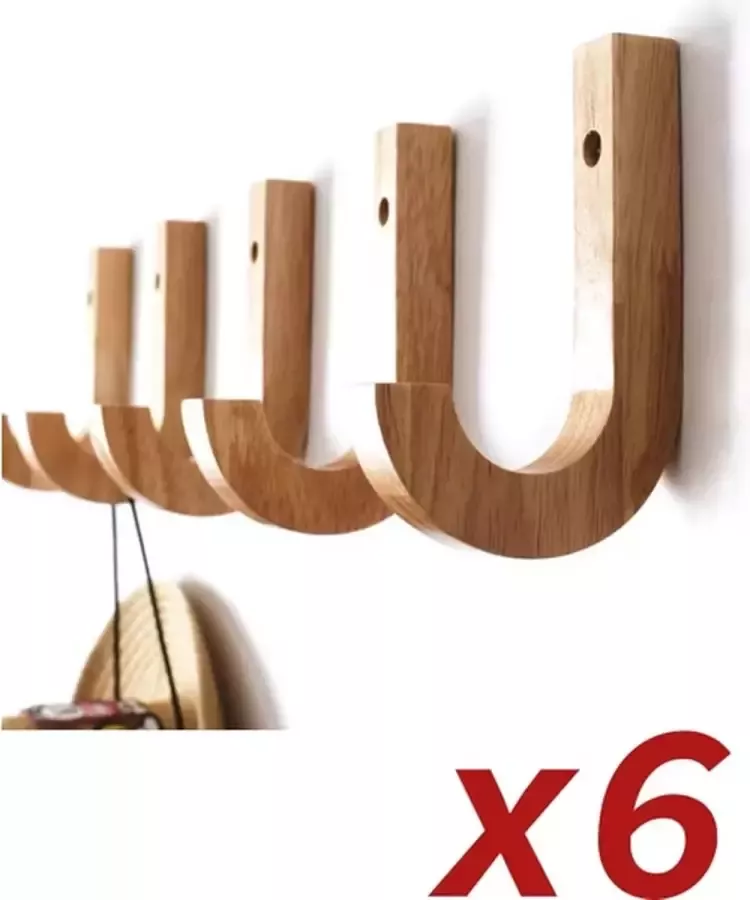 Hiba Kapstok Draagbare Houten Haak Schroef 6 Haak Muur Hanger Decoratieve Houten Haak Houten Hanger Beukenhout Houten Hanger Natuurlijke Houten Kapstok 6 stuks - Foto 2