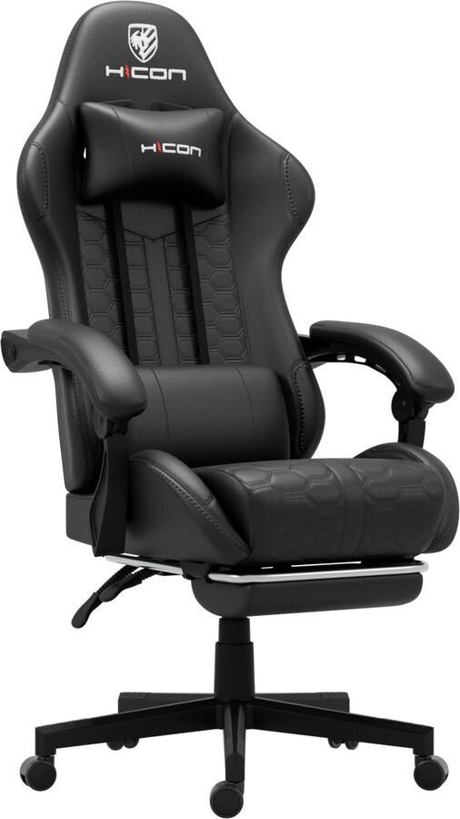 IN-HOMEXL IN.HOMEXL Powell Gamestoel Bureaustoel Ergonomische Bureaustoel Voetsteun Hoogte Verstelbaar Nek- en Rugkussen Kunstleer Zwart - Foto 2