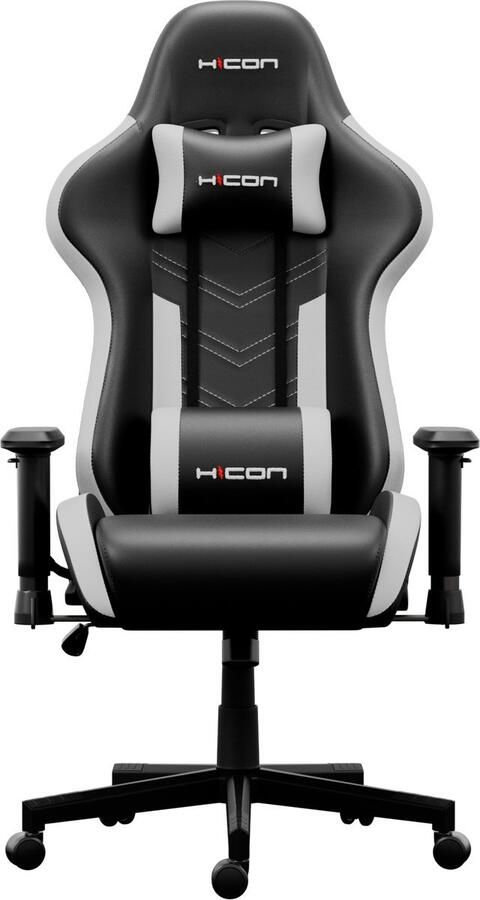 IN-HOMEXL Gamingstoel Bureaustoel Kaiser Ergonomische Bureaustoel Voetsteun Hoogte Verstelbaar Nek- en Rugkussen Kunstleer Zwart Wit