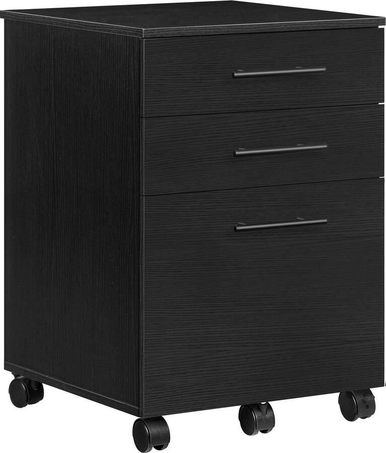 HICON Ladeblok – Zwart Houtlook – 3 Lades – Met wielen & slot – Stijlvol Kantoor Design Radwint Zwart- 40 x 40 x 57.5 cm