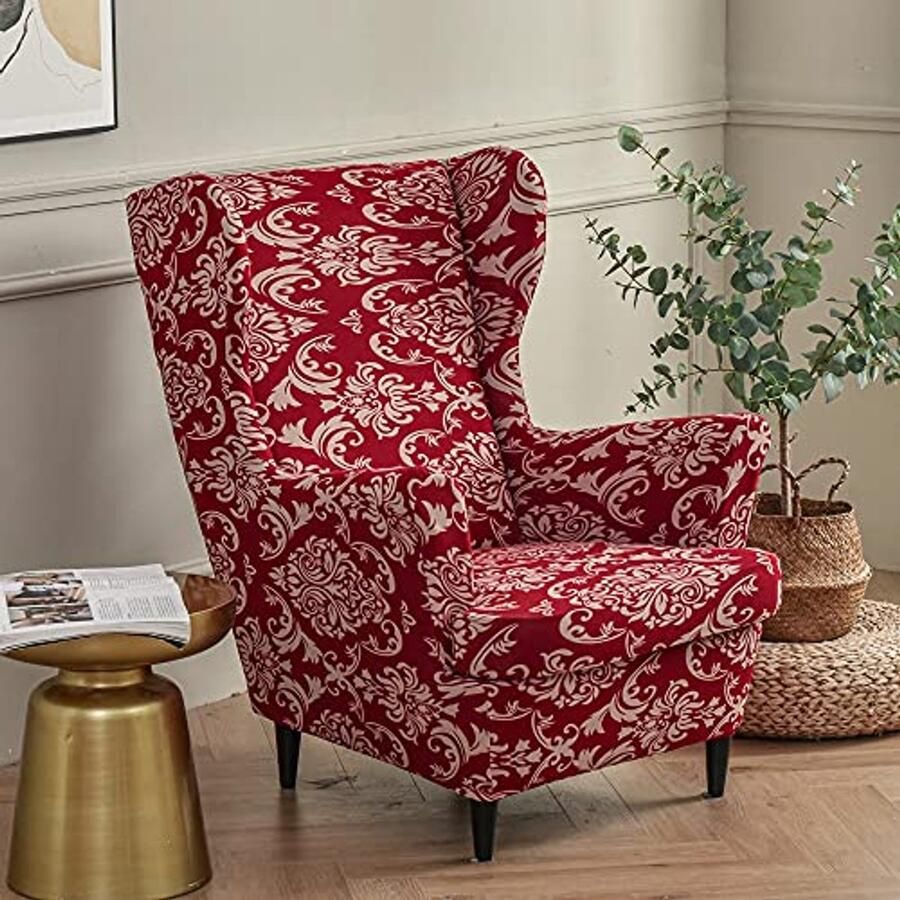 Highdi 2-delige vleugelstoelhoes fauteuilspreien oorstoelbeschermhoezen fauteuilhoes elastische stretch tijgerstoelhoes met armleuning hoge rugleuning universeel (barokstijl)