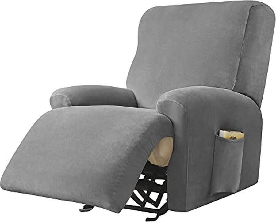 Highdi Stretch Hoes voor Relaxfauteuil Complete Fauteuilbeschermer Stretch Relaxfauteuilhoezen 1 Stuk Effen Kleur Fluweel Elastische Fauteuilhoes voor TV fauteuil Lounger Fauteuil (Donkergrijs)