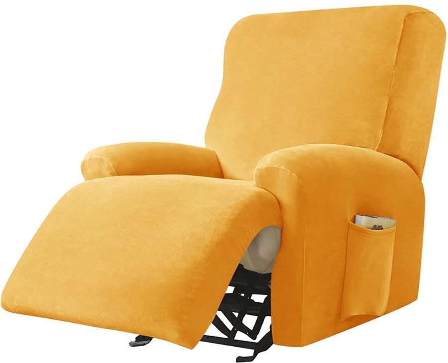 Highdi Stretch-hoes voor relaxstoel Complete fauteuilbeschermer stretch-relaxstoelhoezen 1 stuk Effen fluwelen elastische fauteuilhoes voor tv-stoel Lounger-fauteuil (goud)