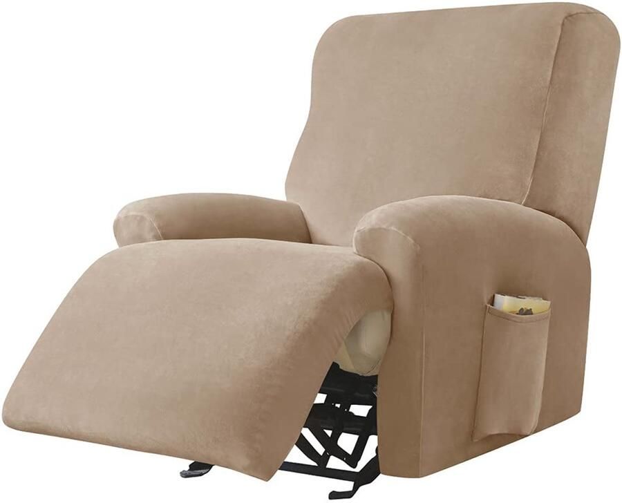 Highdi Stretch-hoes voor relaxstoel Complete fauteuilbeschermer stretch-relaxstoelhoezen 1 stuk Effen fluwelen elastische fauteuilhoes voor tv-stoel Lounger-fauteuil (kameel)