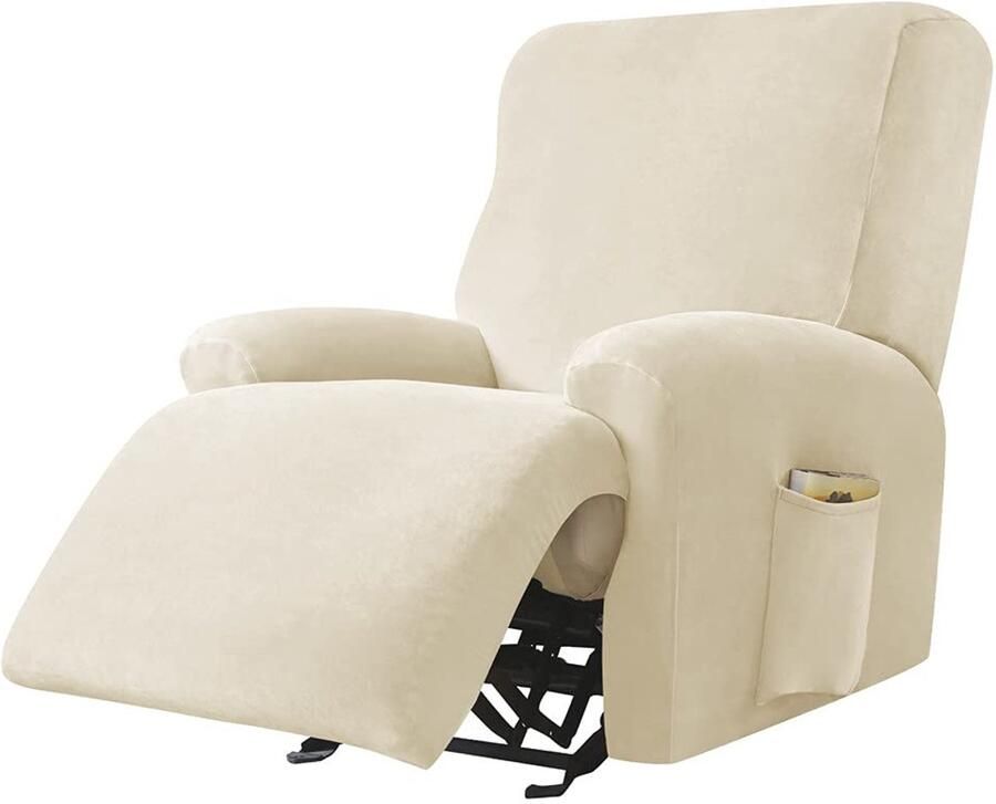 Highdi Stretch-hoes voor relaxstoelen complete fauteuilbeschermer stretch-ontspanningsstoelhoezen 1 stuks effen fluwelen elastische fauteuilhoes voor tv-stoel lounger-fauteuil (beige)