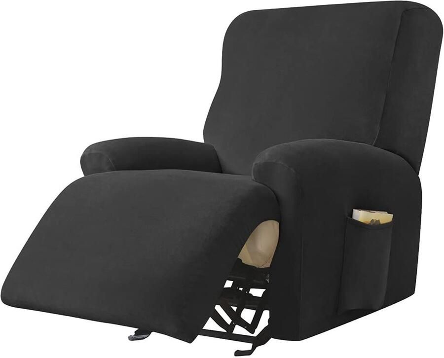 Highdi Stretch-hoes voor relaxstoelen complete fauteuilbeschermer stretch-ontspanningsstoelhoezen 1 stuk Effen fluwelen elastische fauteuilhoes voor tv-stoel lounger-fauteuil (zwart)