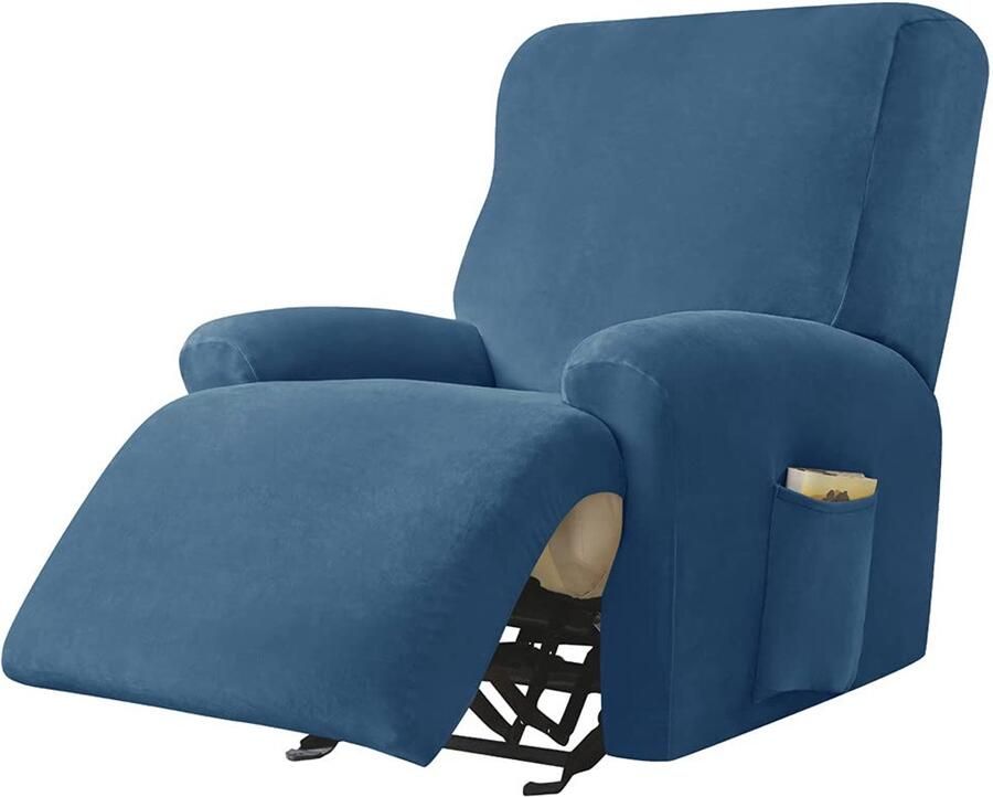 Highdi Stretch-hoes voor relaxstoelen Complete fauteuilbeschermer stretch-ontspanningsstoelhoezen 1 stuk Effen fluwelen elastische fauteuilhoes voor tv-stoel Lounger-fauteuil (koningsblauw)
