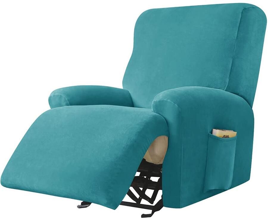 Highdi Stretch-hoes voor relaxstoelen complete fauteuilbeschermer stretch-ontspanningsstoelhoezen 1 stuks effen fluwelen elastische fauteuilhoes voor tv-stoel lounger-fauteuil (turkoois)