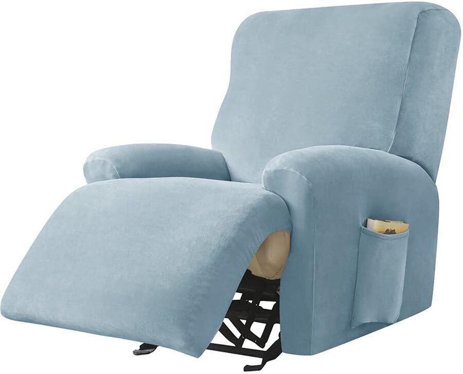 Highdi Stretch-hoes voor relaxstoelen complete fauteuilbeschermer stretch-ontspanningsstoelhoezen 1 stuks effen fluwelen elastische fauteuilhoes voor tv-stoel lounger-fauteuil (lichtblauw)