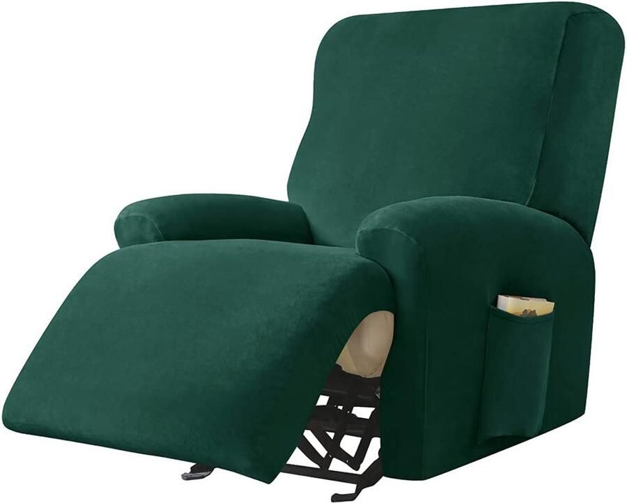 Highdi Stretch-hoes voor relaxstoelen complete fauteuilbeschermer stretch-ontspanningsstoelhoezen 1 stuk effen fluwelen elastische fauteuilhoes voor tv-stoel lounger-fauteuil (donkergroen)