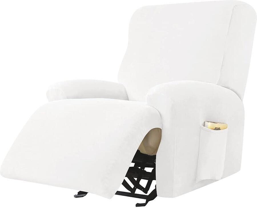 Highdi Stretch-hoes voor relaxstoelen complete fauteuilbeschermer stretch-ontspanningsstoelhoezen 1 stuks effen fluwelen elastische fauteuilhoes voor tv-stoel lounger-fauteuil (wit)