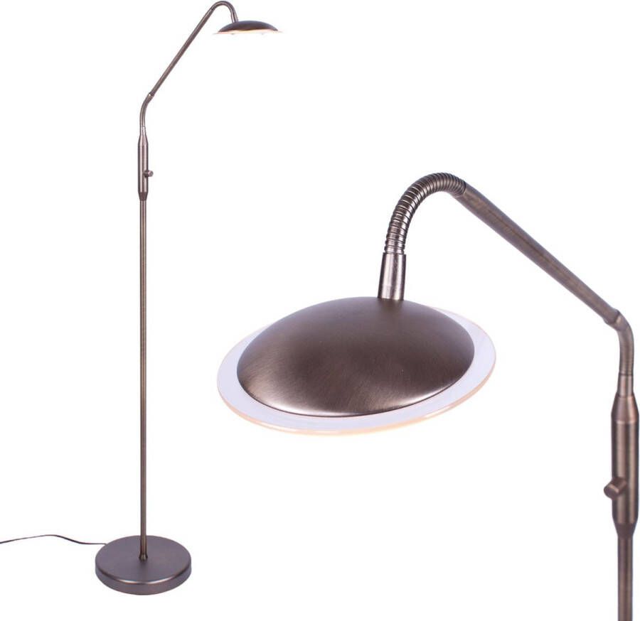 Highlight Verstelbare led staande leeslamp Empoli 1 lichts brons bruin glas metaal 130 cm hoog Ø 23 cm staande lamp vloerlamp dimfunctie modern design