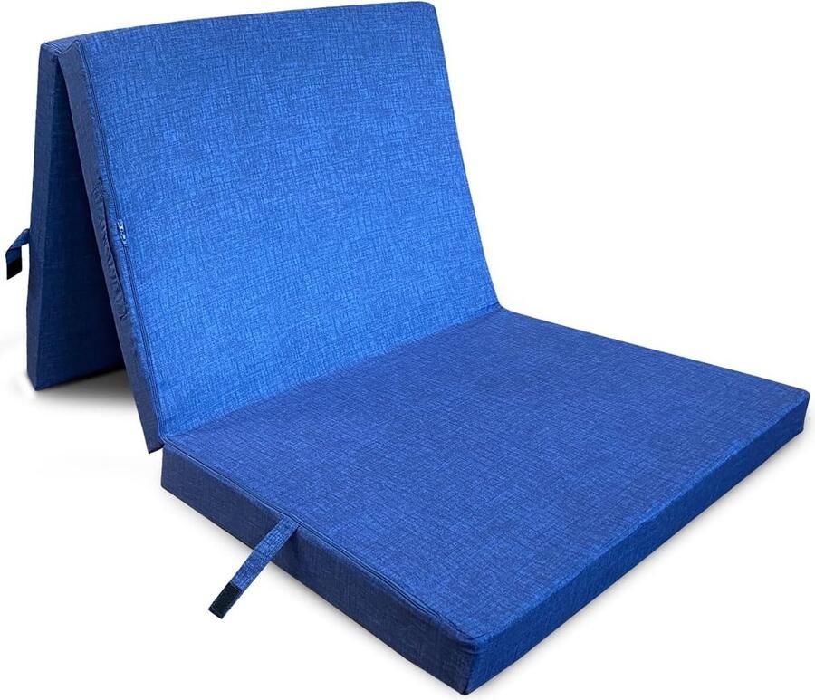 Highliving opvouwbare matras 3-delig 10 cm dik matras voor reiswieg gastenmatras opvouwbaar ook ideaal voor kamperen kruk zitblok hoes is wasbaar in de machine (blauw 195 x 80 x 10 cm)