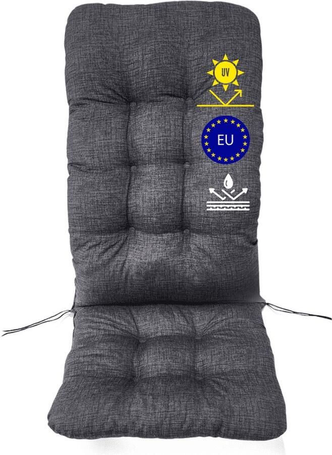 Highliving Stoelkussen met hoge rugleuning zitkussen en rugkussen voor stoelen waterafstotend & UV-beschermd stoelkussen fauteuilkussen voor tuinstoel (120 x 50 x 8 cm antraciet 1