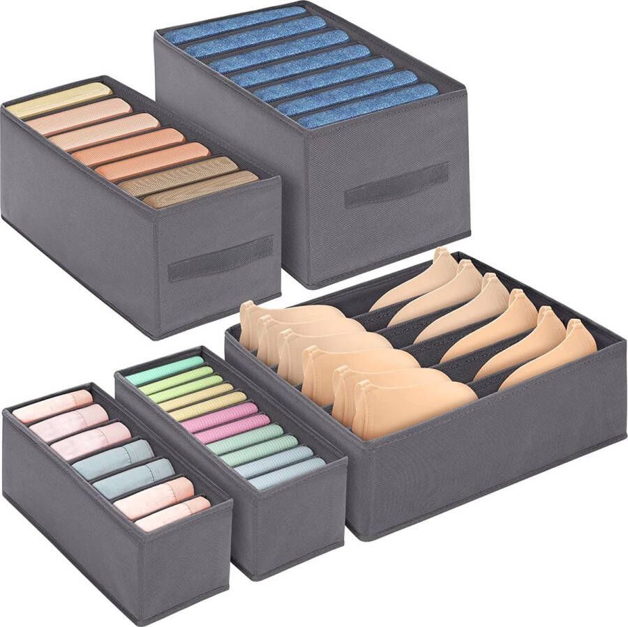 HIGSPE 5 Closet Organizer Garderobe opvouwbare kledingopslag Organizersysteem zonder lade Opbergdoos Stof met handvat voor ondergoed jeans broeken T-shirt sokken beha