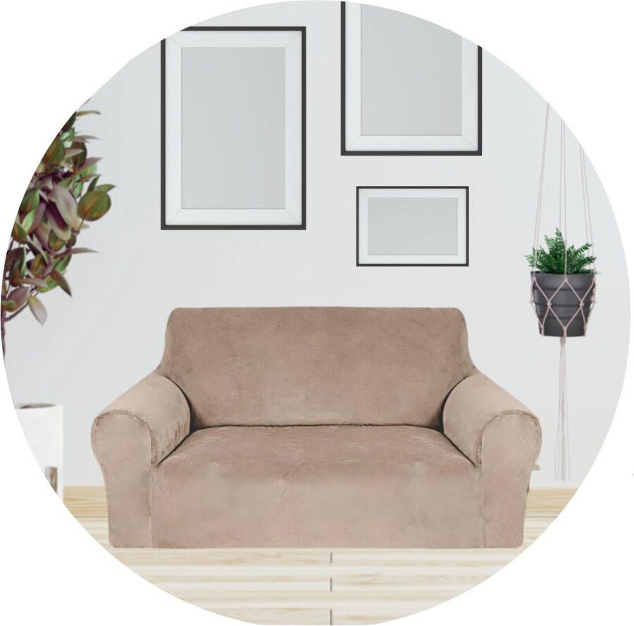 Hilvard Bankhoes 2 zitsbanken (145 175 cm) Licht Taupe Velvet Stretch Bankbeschermer Meubelhoes Tegen beschadigingen en vlekken Zetelhoes Zetelovertrek
