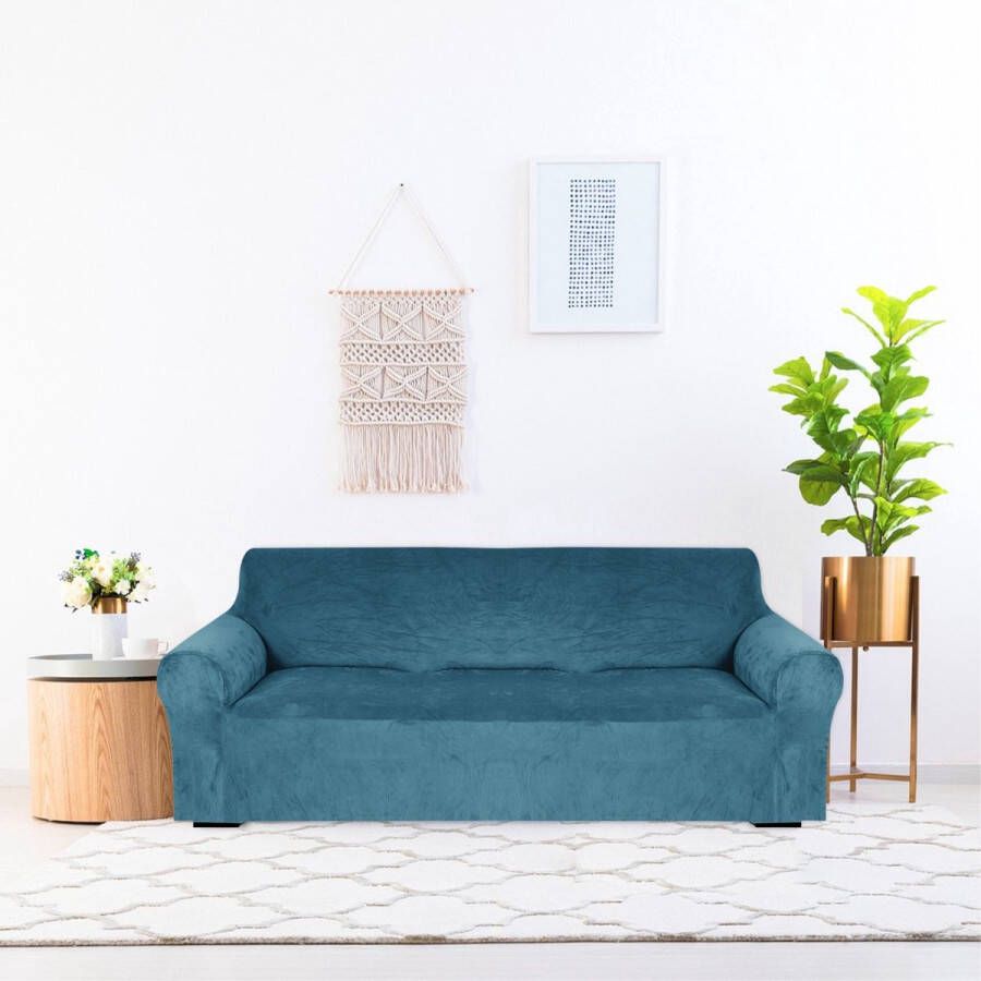 Hilvard Bankhoes 3 zitsbanken (185 230 cm) Turquoise Velvet Stretch Bankbeschermer Meubelhoes Tegen beschadigingen en vlekken Zetelhoes Zetelovertrek