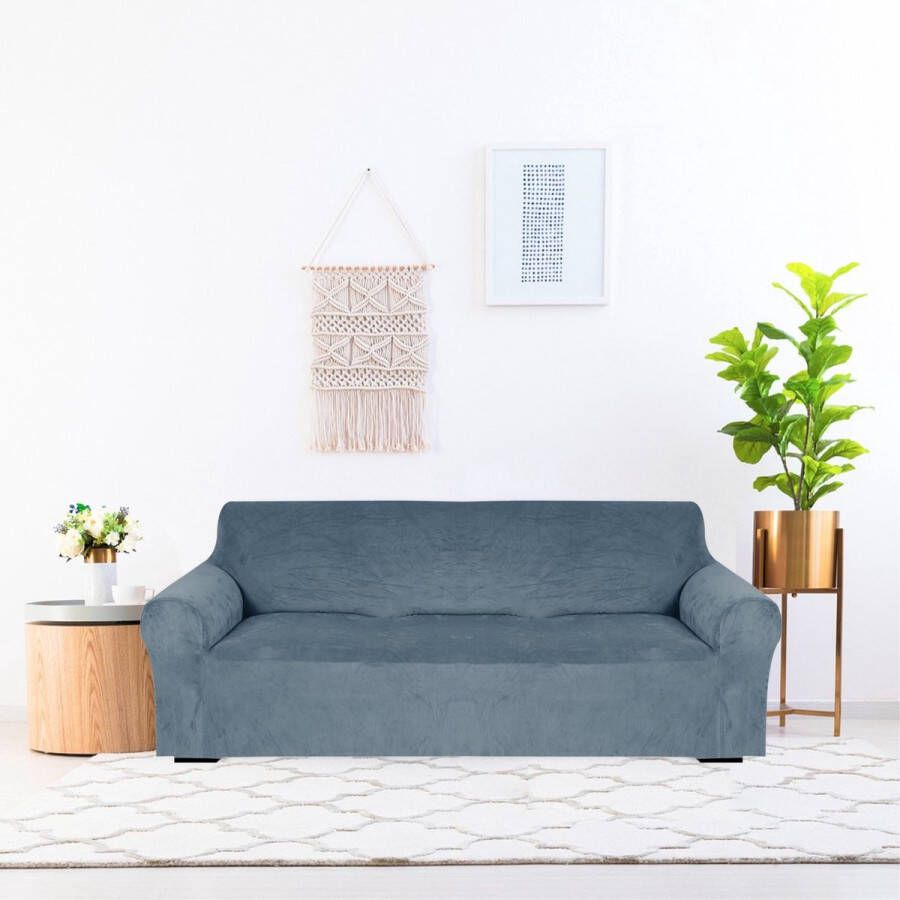 Hilvard Bankhoes stretch 3 zitsbanken (170 230 cm) Steenblauw Velvet Bankbeschermer Meubelhoes Tegen beschadigingen en vlekken Zetelhoes Zetelovertrek