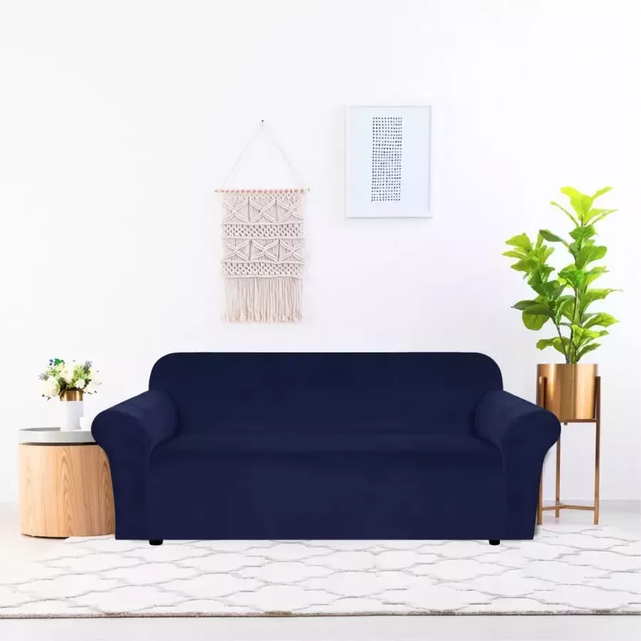 Hilvard Bankhoes 3 zitsbanken (185 230 cm) Donkerblauw Velvet Stretch Bankbeschermer Meubelhoes Tegen beschadigingen en vlekken Zetelhoes Zetelovertrek