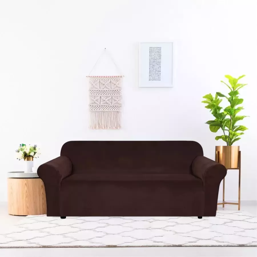 Hilvard Bankhoes stretch 3 zitsbanken (185 230 cm) Donkerbruin Velvet Bankbeschermer Meubelhoes Tegen beschadigingen en vlekken Zetelhoes Zetelovertrek