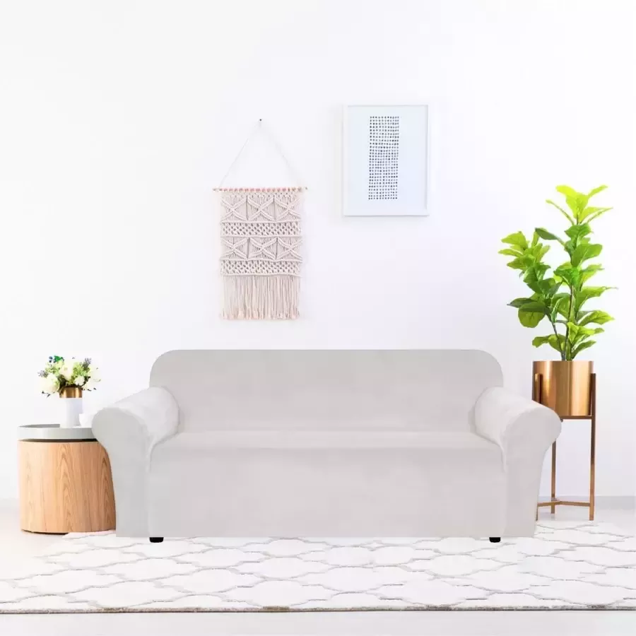 Hilvard Bankhoes 3 zitsbanken (185-230 cm) Ivoor Velvet Stretch Bankbeschermer Meubelhoes Tegen beschadigingen en vlekken Zetelhoes Zetelovertrek