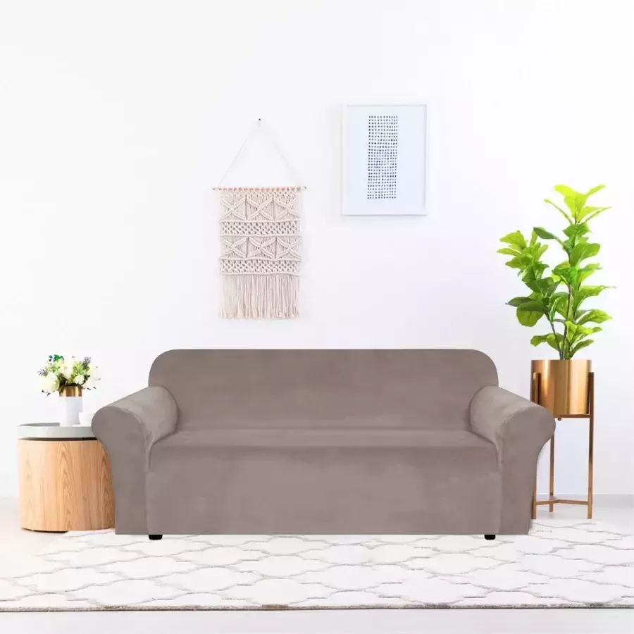 Hilvard Bankhoes 3 zitsbanken (185 230 cm) Licht Taupe Velvet Stretch Bankbeschermer Meubelhoes Tegen beschadigingen en vlekken Zetelhoes Zetelovertrek